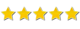 Five gold stars in a row representing a five-star rating or review.