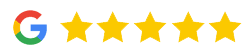Google logo with five gold stars representing excellent customer reviews for Safari Smiles Children's Dentistry.