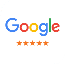 Google logo with five orange stars below, representing customer reviews and ratings.